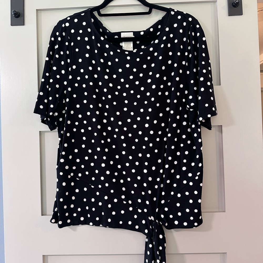 Chico's Black and White Tie-Front Blouse Short Sleeve